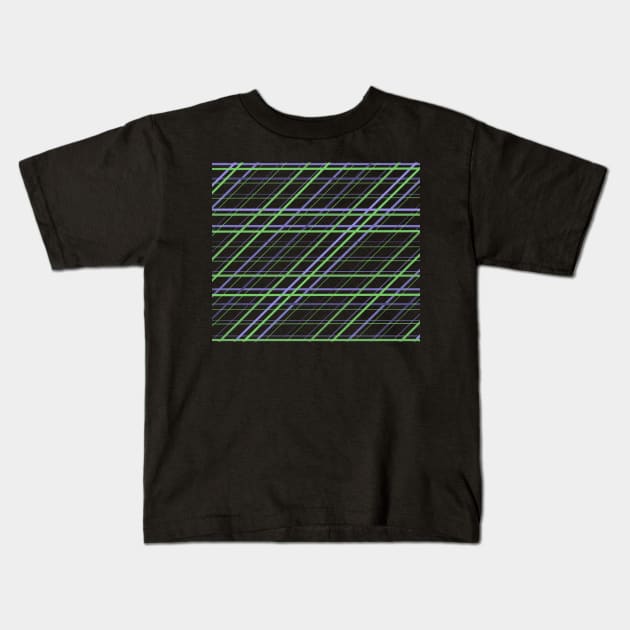 Artsy Purple and Green Geometric Criss Cross Lines Kids T-Shirt by ALifeSavored